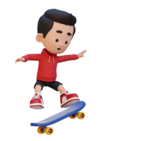 3D kid character ride skateboard png