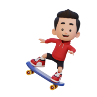 3D kid character ride skateboard png