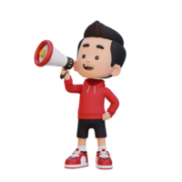 3D cute kid Character talking on Megaphone png