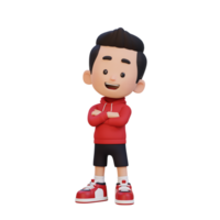 3D cute kid character in confident pose crossed hand png