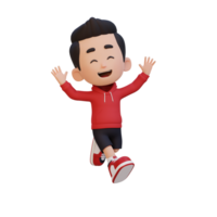 3D cute boy in jumping pose png