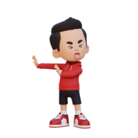 3D cute kid character rejection pose png