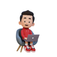 3D kid Character working on a Laptop png