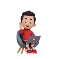 3D kid Character working on a Laptop png