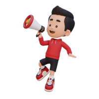 3D cute kid Character jumping and talking on Megaphone png