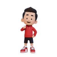 3D kid character give a thumb up with cute happy face png