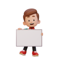 3D kid character holding a blank placard png