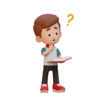 3D kid character get confused when reading a book png