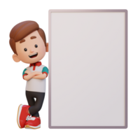 3D kid character holding a blank placard png