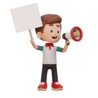 3D kid character holding a blank placard png