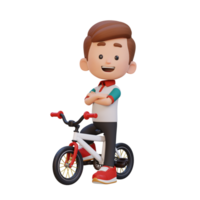 3D kid character ride bike go to school png