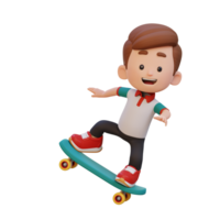 3D kid character ride skateboard png