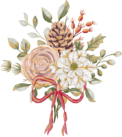 Flower bouquet with flowers Christmas, Christmas Flower bouquet decoration with poinsettia and rose gold png