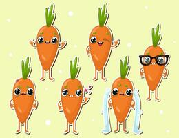 Vector illustration of carrot character stickers with various cute expression,cool, funny,set of carrot isolated,cartoon