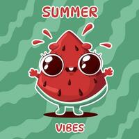 Vector cartoon watermelon character SUMMER VIBES