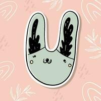 Cute rabbit sticker. Cartoon animal character vector