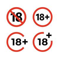 Under 18 not allowed sign. 18 age restriction sign. vector