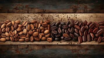 a pile of coffee beans sitting on top of a wooden table AI Generated photo