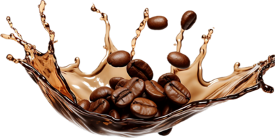 AI generated coffee splash with coffee beans png