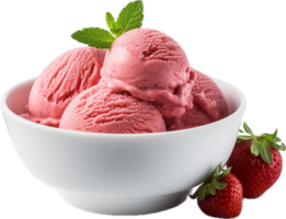 AI generated strawberry ice cream in a bowl png