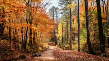 a painting of a path in the woods AI Generated photo