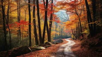 a painting of a path in the woods AI Generated photo