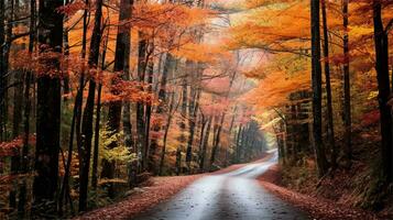 un pintura de un camino en el bosque ai generado foto