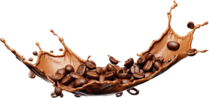 AI generated coffee splash with coffee beans png