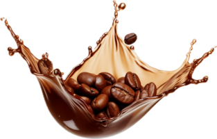 AI generated coffee splash with coffee beans png