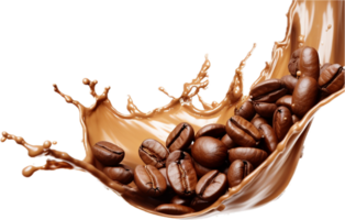 ai generado café chapoteo con café frijoles png