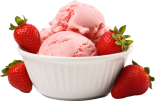 AI generated strawberry ice cream in a bowl png