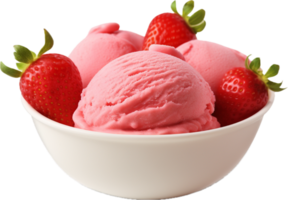 AI generated strawberry ice cream in a bowl png