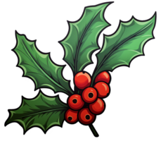 AI generated An Illustration of Cartoon Image of Holly Branch with Red Berries png