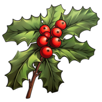 AI generated An Illustration of Cartoon Image of Holly Branch with Red Berries png