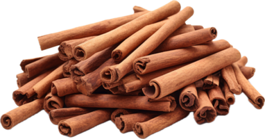 AI generated pile of cinamon sticks collection png