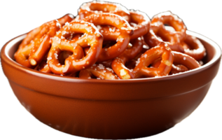 AI generated salted pretzels in bowl png