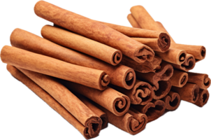 AI generated pile of cinamon sticks collection png