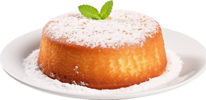 AI generated yogurt cake with powdered sugar png