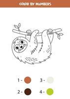 Color cartoon sloth by numbers. Worksheet for kids. vector