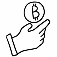 mano y bitcoin moneda icono, contorno estilo foto