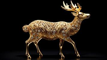 AI generated Golden reindeer figurine on a clear background photo