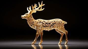 AI generated Golden reindeer figurine on a clear background photo
