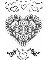 AI generated graphics coloring book heart valentines day mandala photo