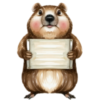 AI generated Groundhog Holding A White Sign Blank AI Generative png