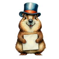 ai gegenereerd groundhog Holding een wit teken blanco ai generatief png