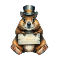 AI generated Groundhog Holding A White Sign Blank AI Generative png