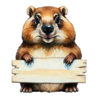 AI generated Groundhog Holding A White Sign Blank AI Generative png