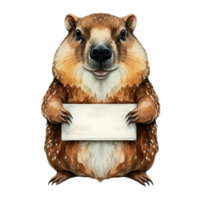 ai gerado marmota segurando uma branco placa em branco ai generativo png