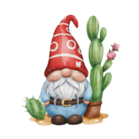 AI generated Gnome  Standing Next To A Cactus Pot AI Generative png