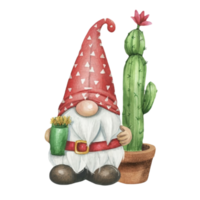 AI generated Gnome  Standing Next To A Cactus Pot AI Generative png